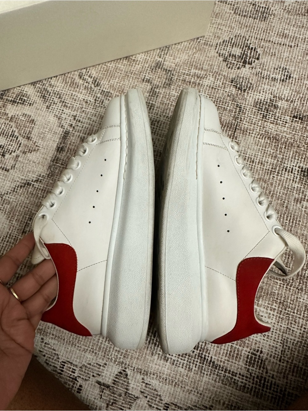 Men's White Leather Sneakers with Red Heel Accent